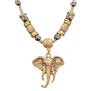 Silver & Gold Elephant Beaded Designer 18" Necklace